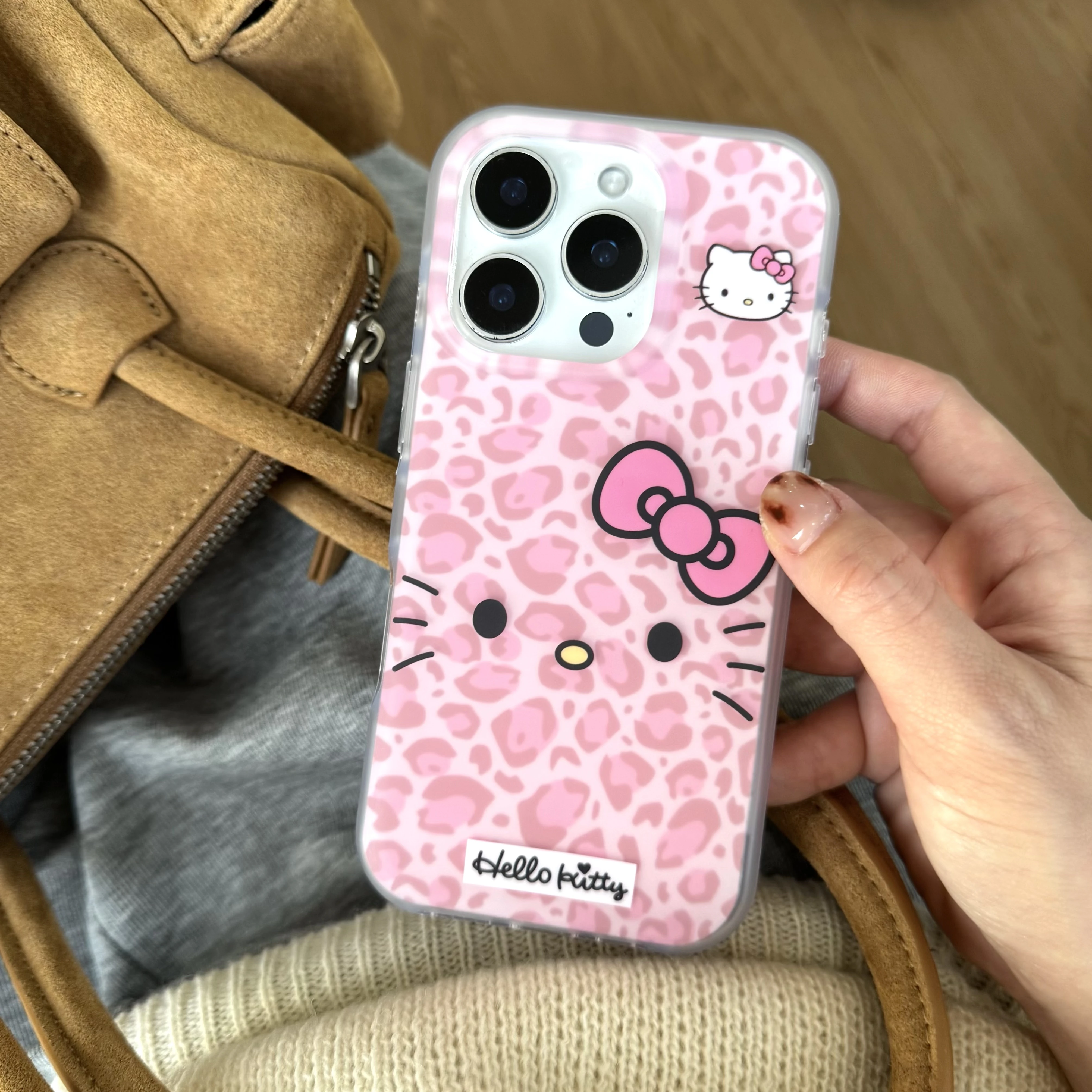 

Luxury leopard print Cute Bow Hello Kitty Cat Phone case For iPhone 14 15 16 17 Pro Max Cartoon Star Kitty Polka Dots Back Cover