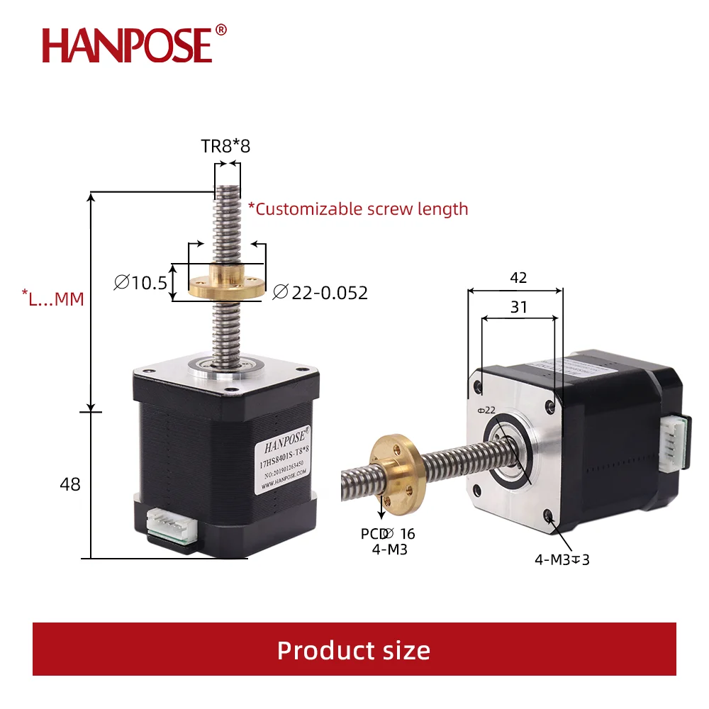 Screw L100-500mm Free shpping nema17 stepper motor 17HS8401S-T8 lead screw 2/4/8mm mill cut cnc engraving machine for 3D printer
