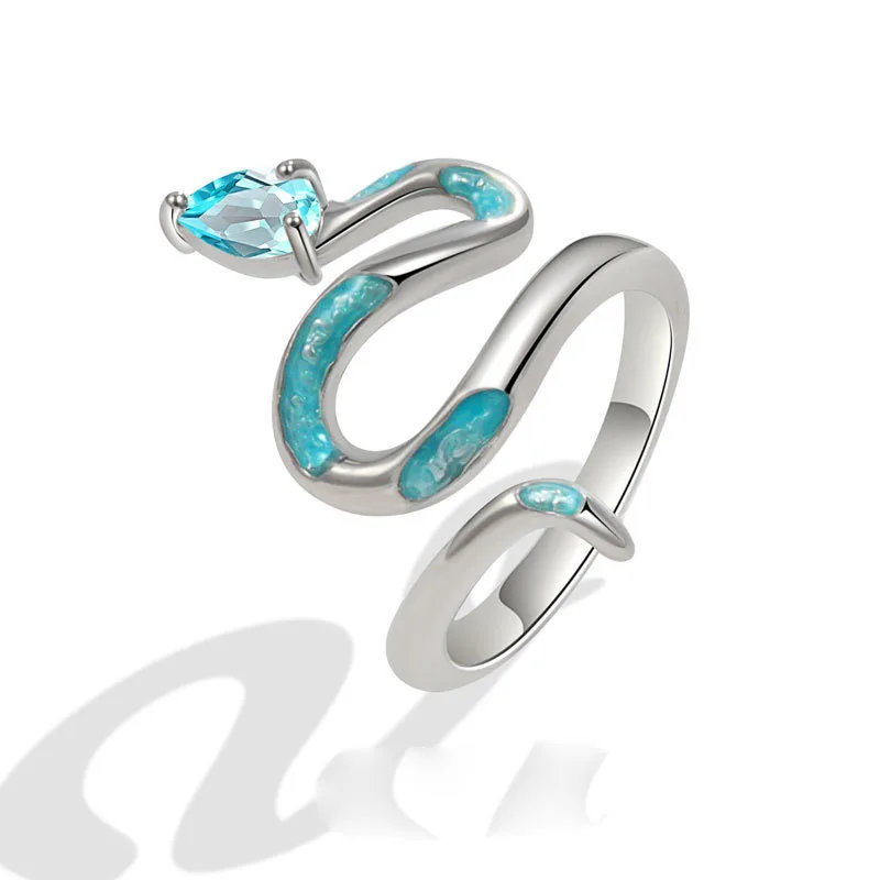 925 Sterling Silver Geometric Blue Snake Rings For Women Men Simple Korean Fashion Open Adjustable Handmade Ring Couple Gifts