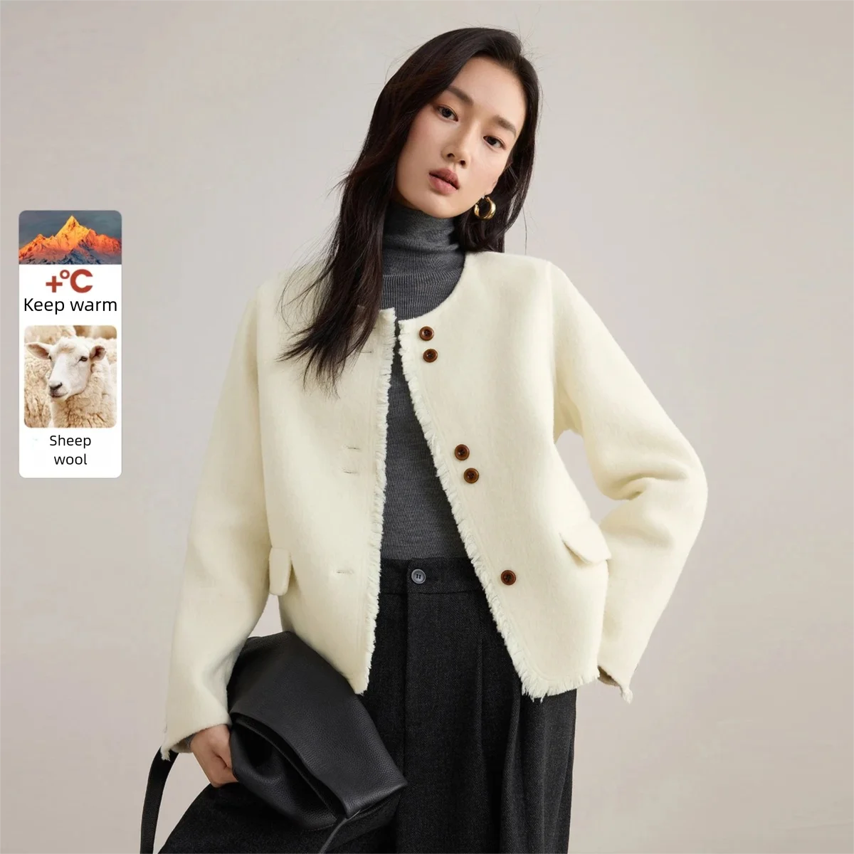 

SENTUBILA White Woolen Jackets for Woman Elegant O-neck Single Breasted Coats Women's Winter 2025 Warm Female Clothes W54OF8788