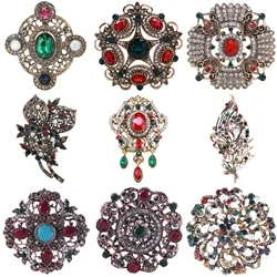 Rhinestone Vintage Baroque Brooches for Women Unisex Crystal Glass Pendant Pins Office Party Friend Gifts Jewelry Accessories