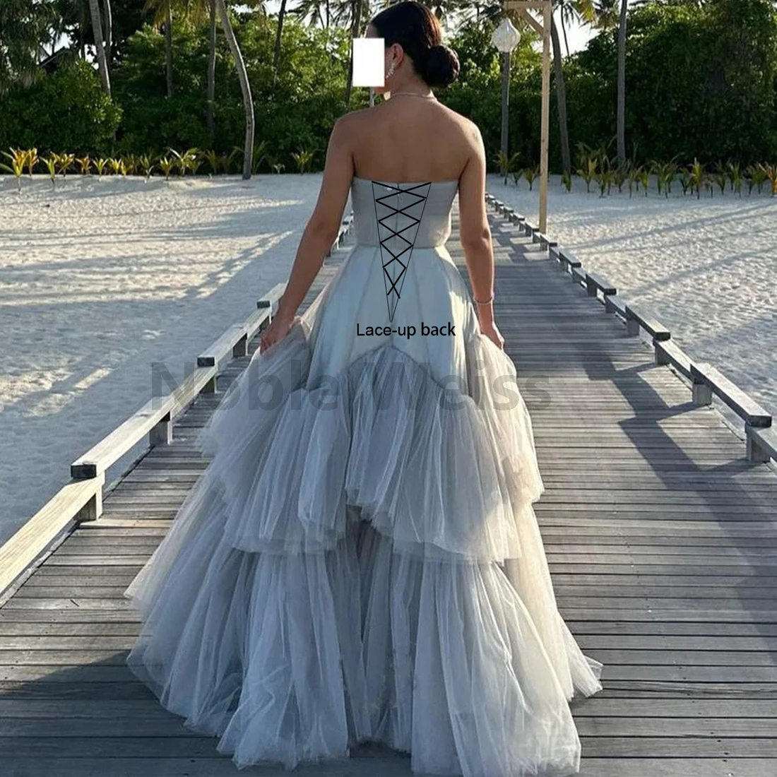 Sweetheart tule beading a linha vestidos de noite babados sem alças vestidos de festa de casamento personalizar