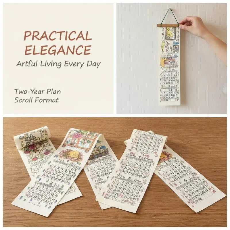2027 Hanging Wall Calendar Adorable Cartoon Hand Drawn Patterns Large Date Grid for Work Efficiency Tracking Holiday Gift