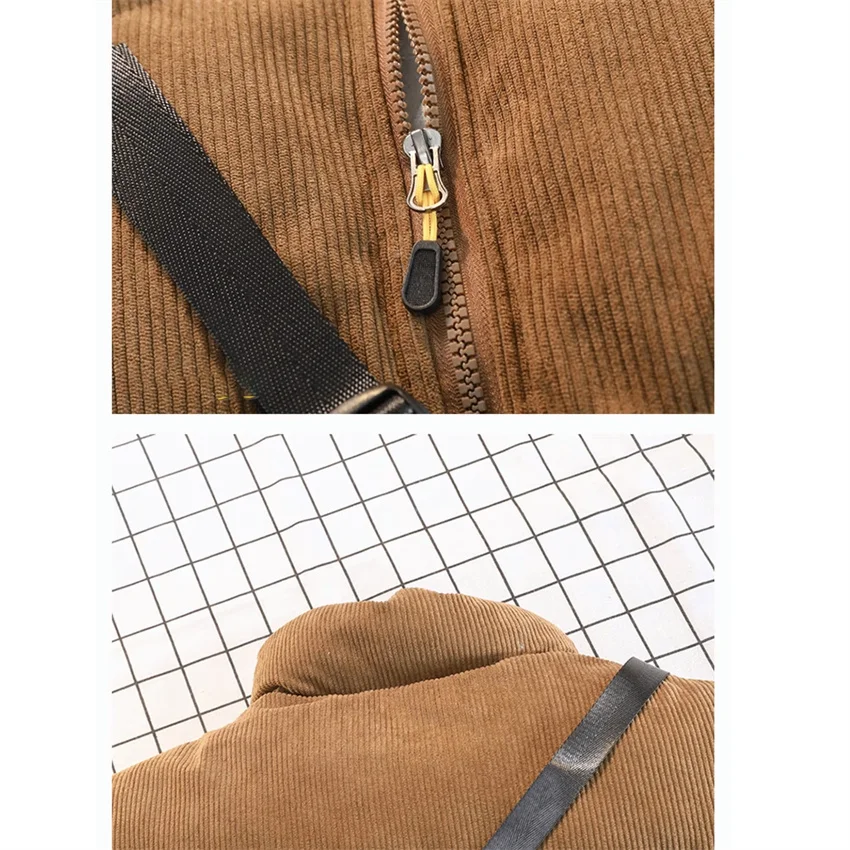 2025 Autumn Winter Slim Women Corduroy Jackets Lady Stand Collar Parka Long Sleeve Cotton Coats For Woman Short Outerwear WZ2523