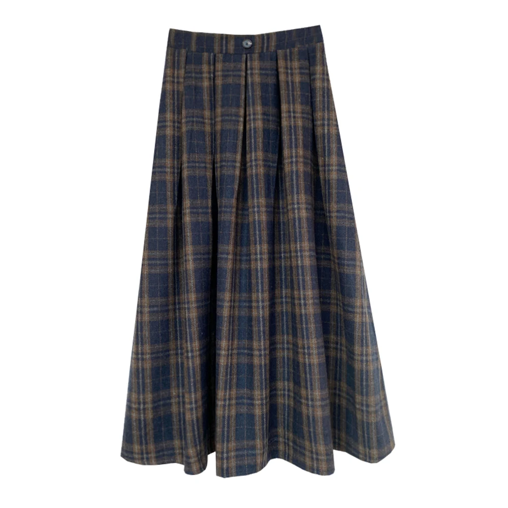 Vintage Plaid Skirt Color Block A-Line Dress Simple Design Classic British style Long Hem Skirt For Autumn Winter Season