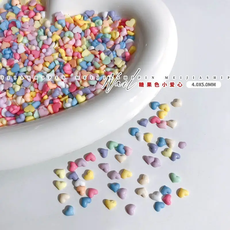 100Pcs Nail Art Mini Heart Charms 4x5mm Mix / White Resin Cute Rhinestones Heart Shaped Nail 3D Decals For Manicure Nail Supply