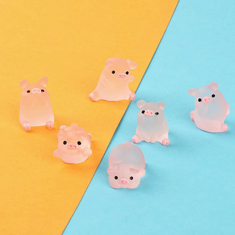 5/6/10pc Luminous Mini Resin Pig Car Dashboard Toys Doll Figures Home Garden Decoration Cartoon Colorful Cute Car Ornaments Gift