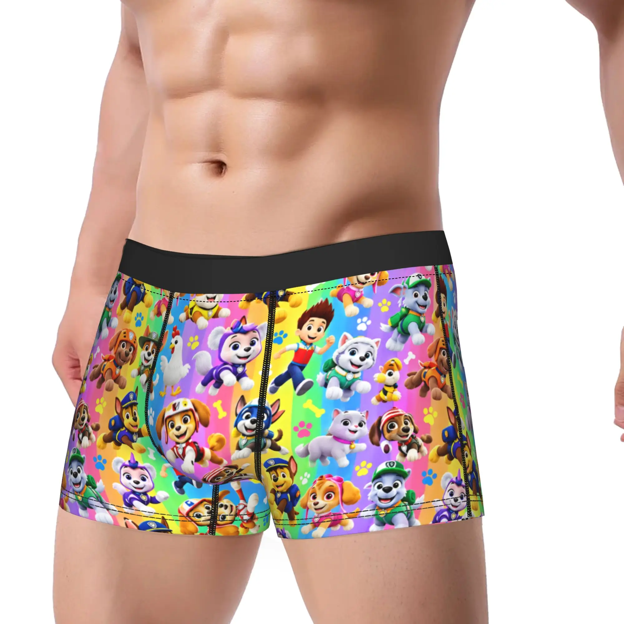 Paw Dogs Puppies And Friends Colorful Stripes Underwear  Design Trunk Quality Men Panties Novelty Shorts Briefs Birthday Gift