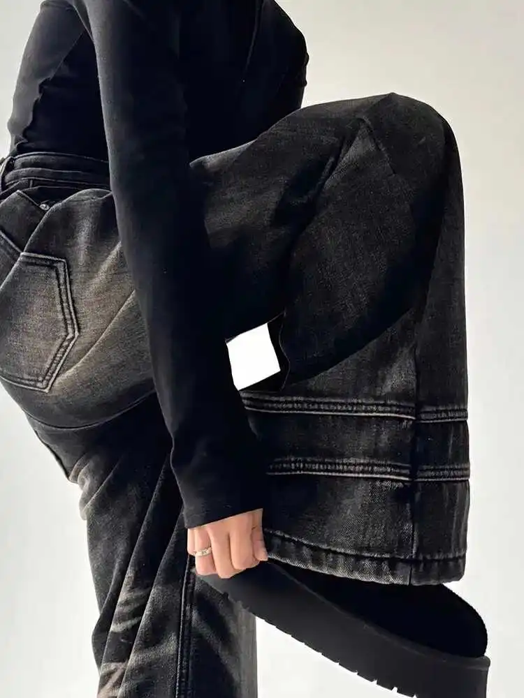 Jean gothique noir Y2k pour femmes, pantalon en Denim Baggy de Style japonais Harajuku des années 2000, Vintage surdimensionné Emo Jean, pantalons longs, vêtements