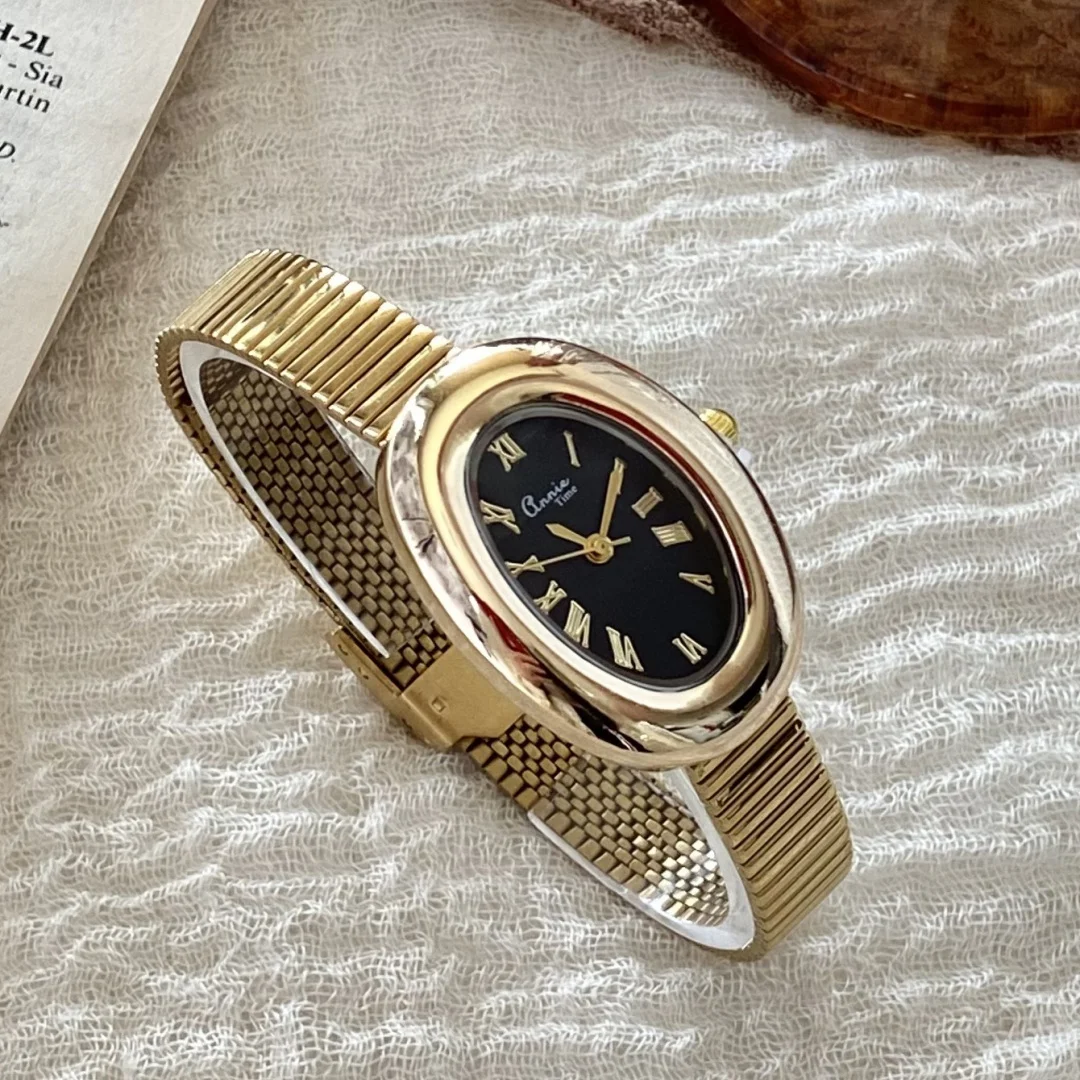 Fashion Oval Women's Quartz Watch Rome Dial Bracelet Gold Quartz Wristwatches Steel Band Watches Dropshipping Reloj De Mujer