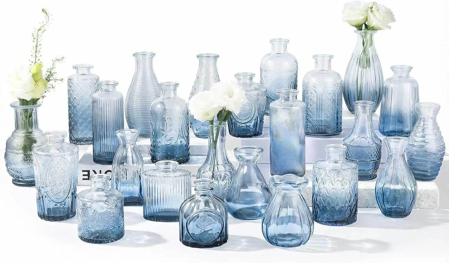 

24 Pack Bud Vase in Bulk - Blue Flower Vases for Wedding Decorations, Glass Vase for Table Decorations, Small Vase fo