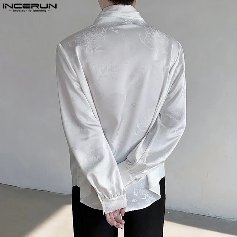 INCERUN 2024 Men Shirt Jacquard Stand Collar Long Sleeve Vintage Casual Men Clothing Streetwear Loose Korean Style Shirts S-5XL