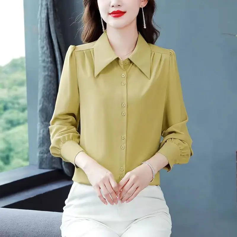 2023 Autumn and Winter New Versatile Commuter Women\'s Clothing Splice Buttons POLO Collar Long Sleeve Solid Color Casual Shirt