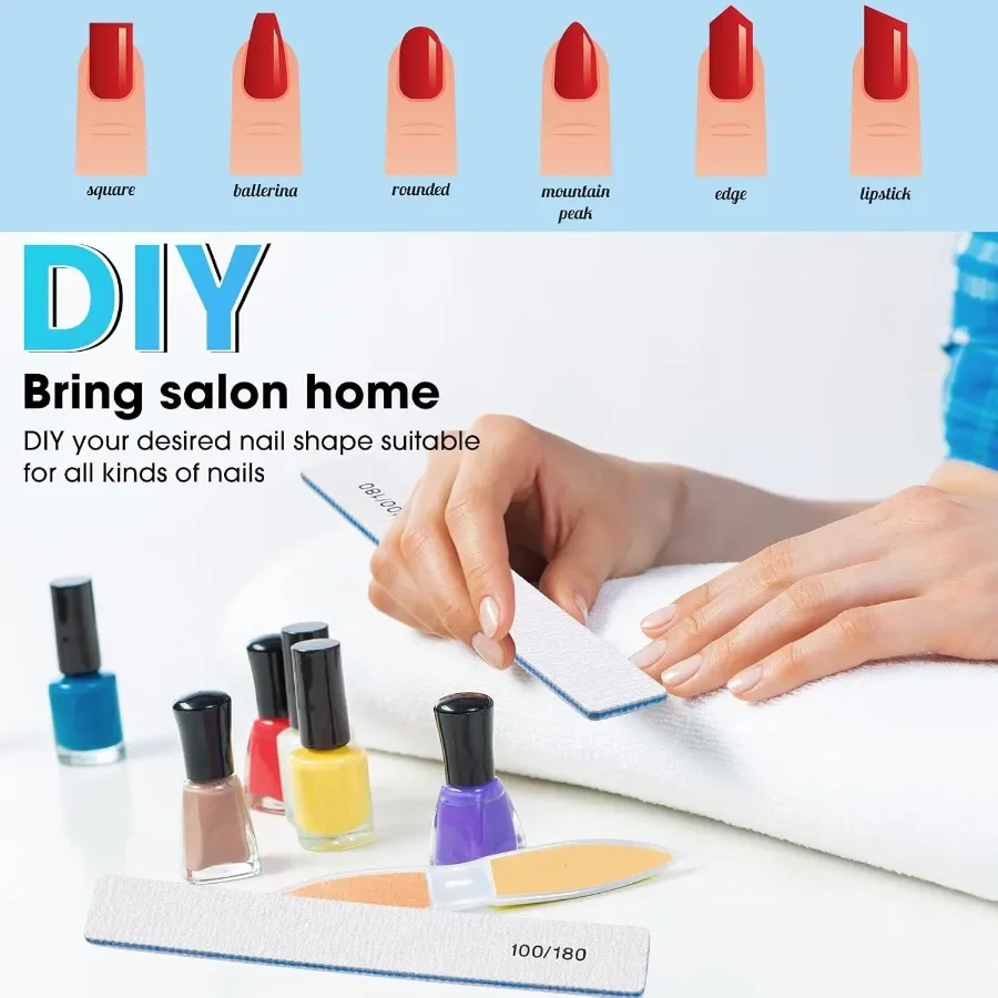 200 Pcs 100 180 Grit Reusable Double Sided Nail Files with Emery Boards for Acrylic and Gel Nails Professional Fingernail and P