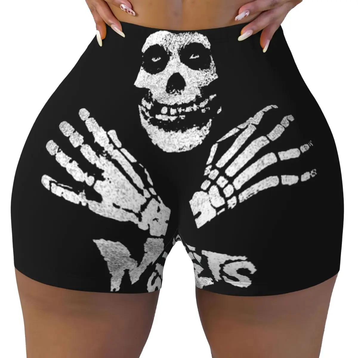 Custom Women Horror Punk Rock Band Misfits Workout Yoga Shorts Athletic Gym Biker Running Shorts