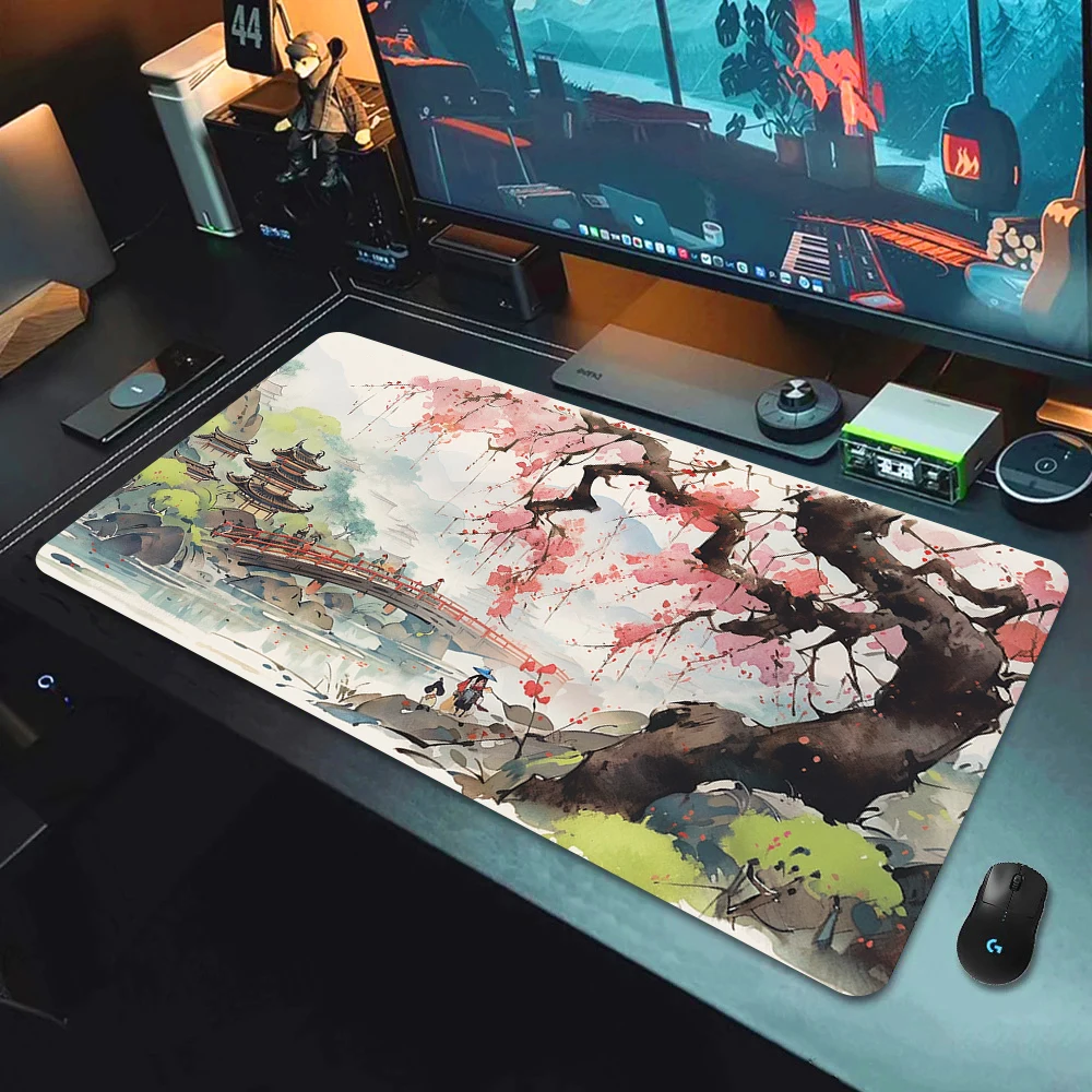 XXL Pink Cherry Blossom Flower Mouse Pad Large Sakura Mousepad Gaming Accessories Keyboard Carpet Floral Desk Mat 90x40 Deskmat