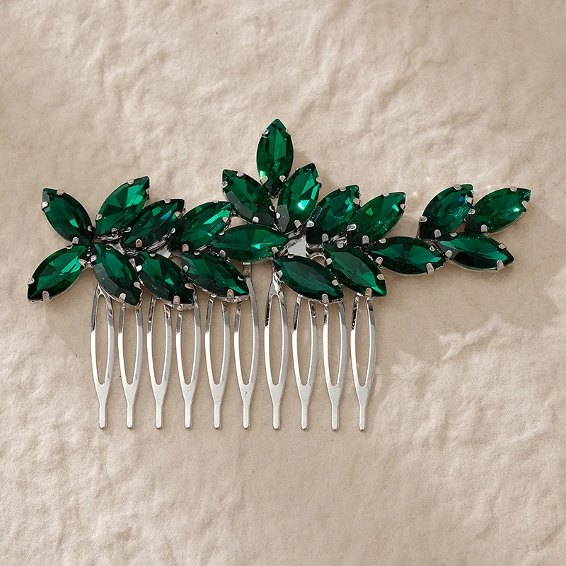 Luxury Rhinestone Hair Comb Green Premium Hair Accessories For Women Handmade Headdresses Birthday Holiday Gifts for Friend image 5
