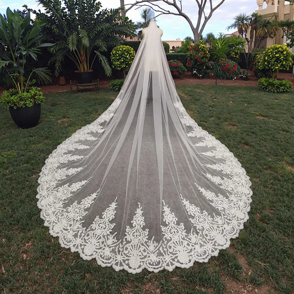 

Роскошная однослойная фата длиной 3,5 м, кружевная аппликация, мягкий тюль, свадебная фата, свадебные аксессуары для женщин
