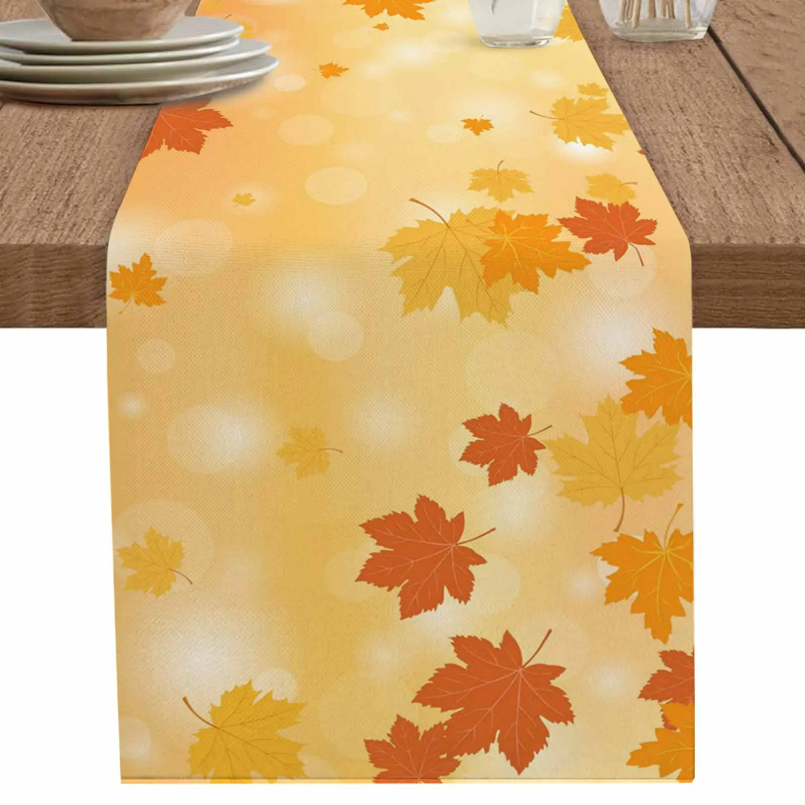 

Table Runner Vintage Autumn Gradient Orange Maple Leaf Home Coffee Tablecloth Kitchen Decorative Indoor Party Table Decor