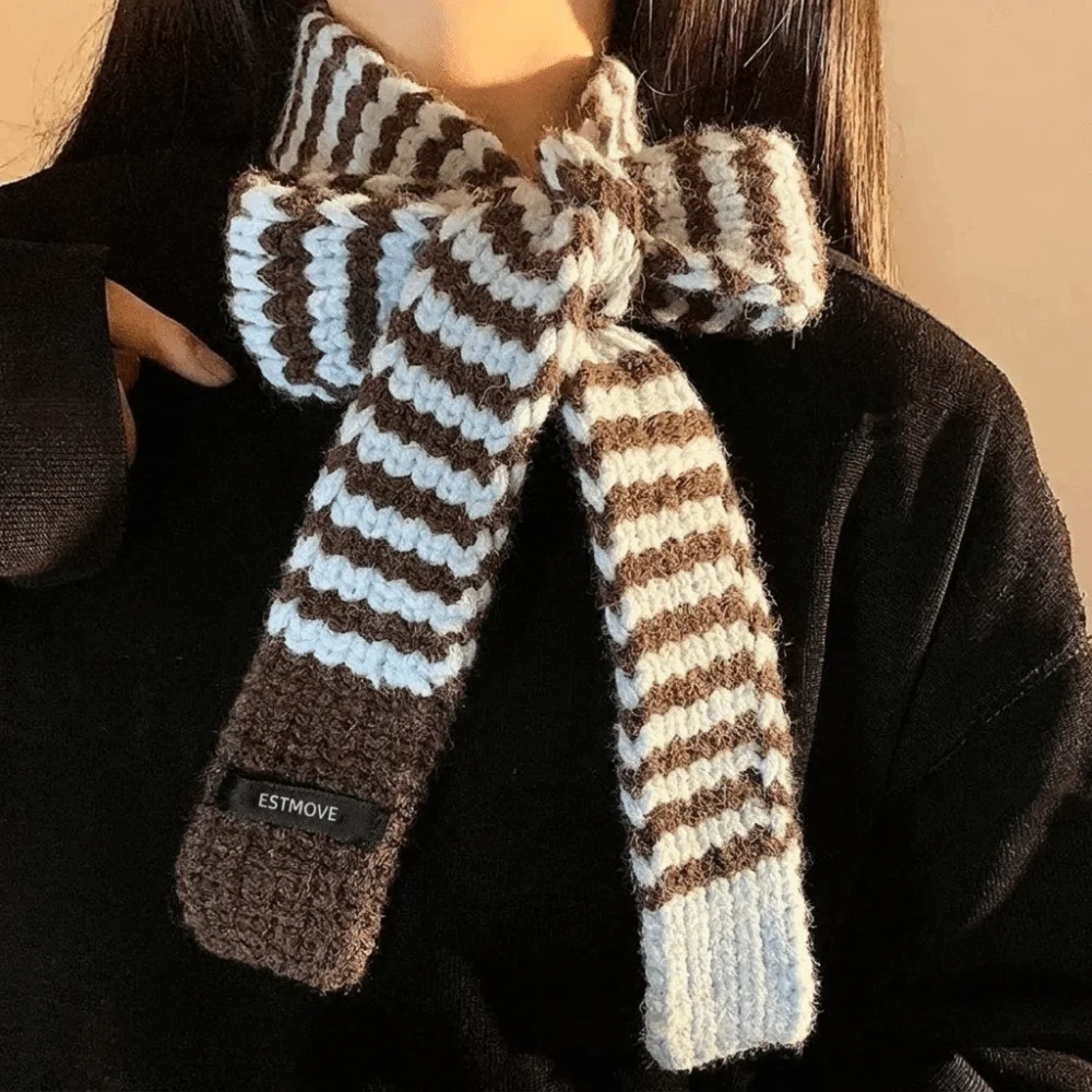 Cool Harajuku Striped Scarf Y2K Style Neck Wrap Long Narrow Scarves Neckerchief Korean Style Knitted Neck Guard Winter