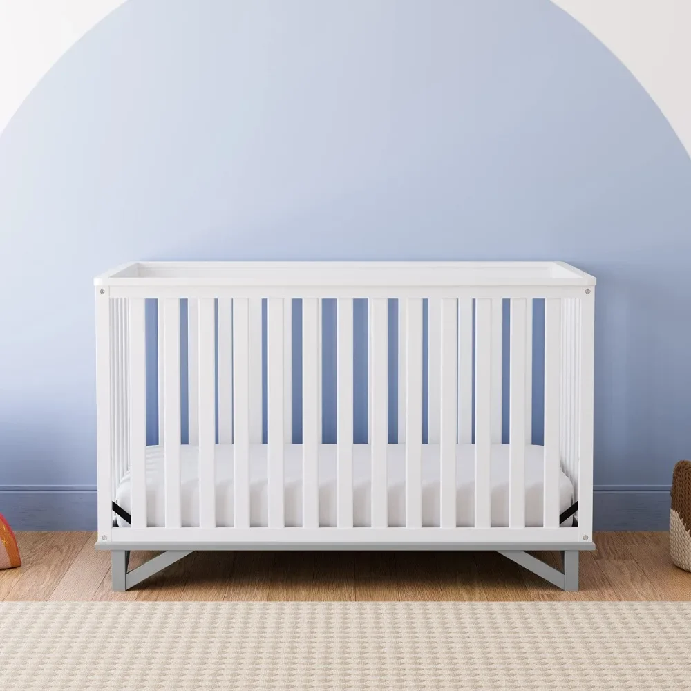 2023 New 5-in-1 Convertible Crib, Modern Design, Two-Tone Baby Crib, Converts To Toddler Bed, Daybed and Full-Size Bed