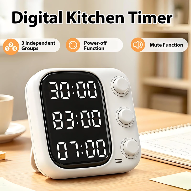 3 Channels Digital Kitchen Timer Count UP/Down Timer Large LCD Display Digital Cooking Countdown Timer Home Kitchen Accessories
