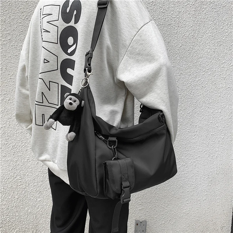 

Мужская сумка через плечо Street Sle для класса, нейлоновая сумка на одно плечо10, повседневная однотонная складная мягкая сумка большого размера