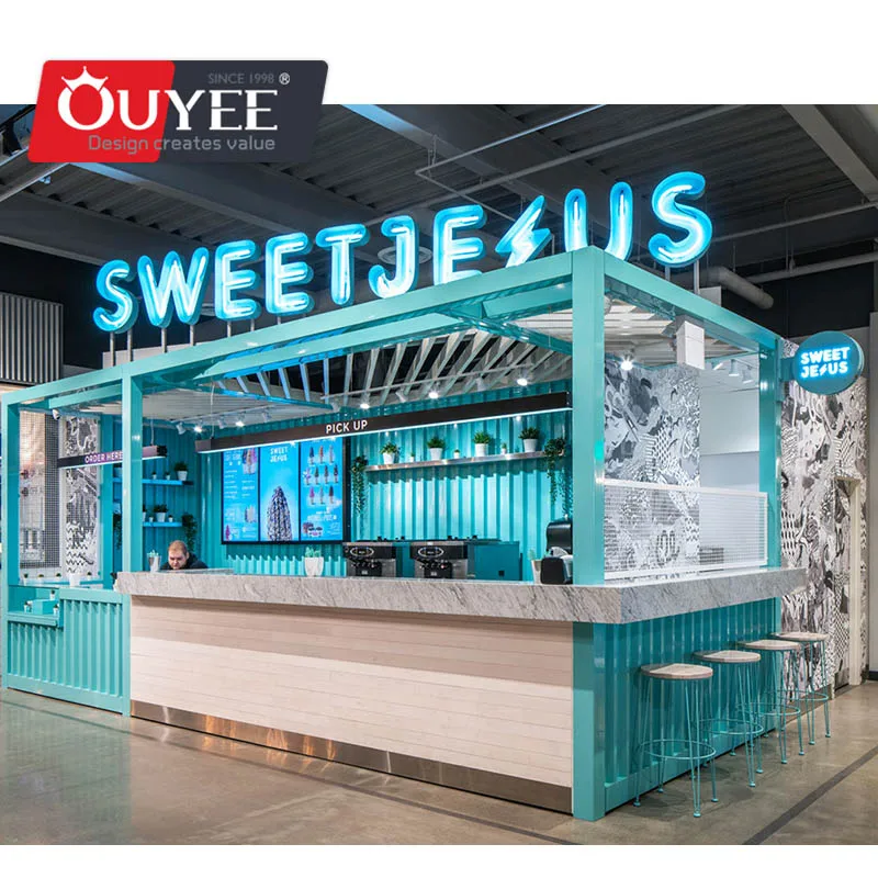 custom.Unique Coffee Shop Interior Designed Useful Display Cabinet Kiosk in Shopping Mall
