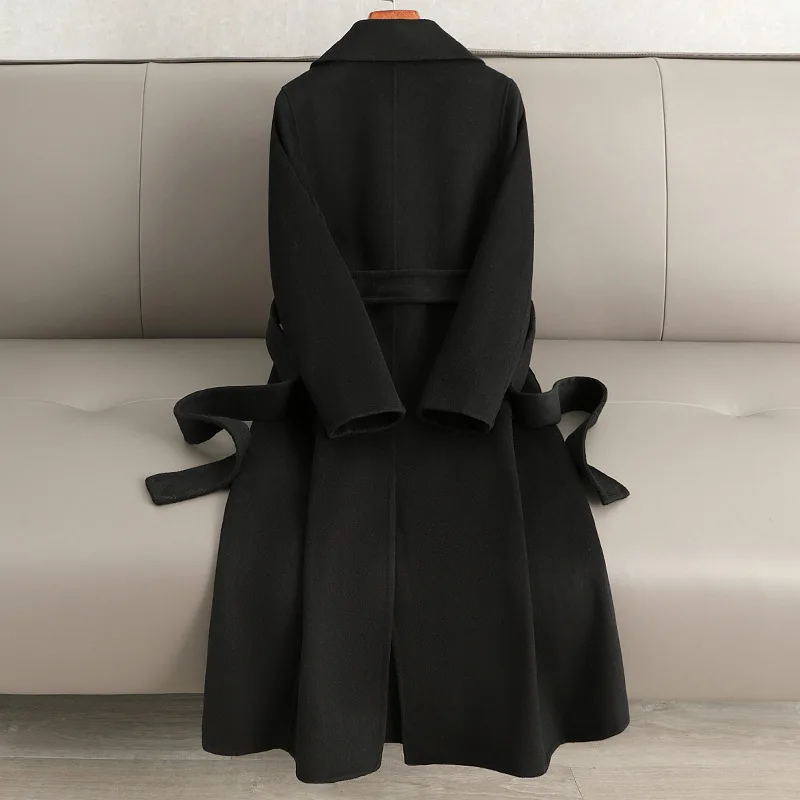 Double-sided cashmere coat for women's senior sense 2024 new slim-fitting and thin woolen coat over the knee Korean version coat