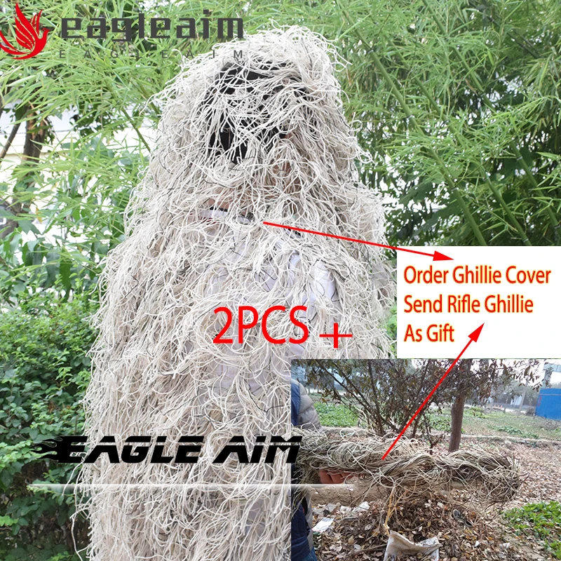 Couverture de tête de fusil de désert mesurillie 3D, ensemble de ghillie de chasse, décoration de terre de calcul, filet, vêtements imbibés pour le camping, la pêche