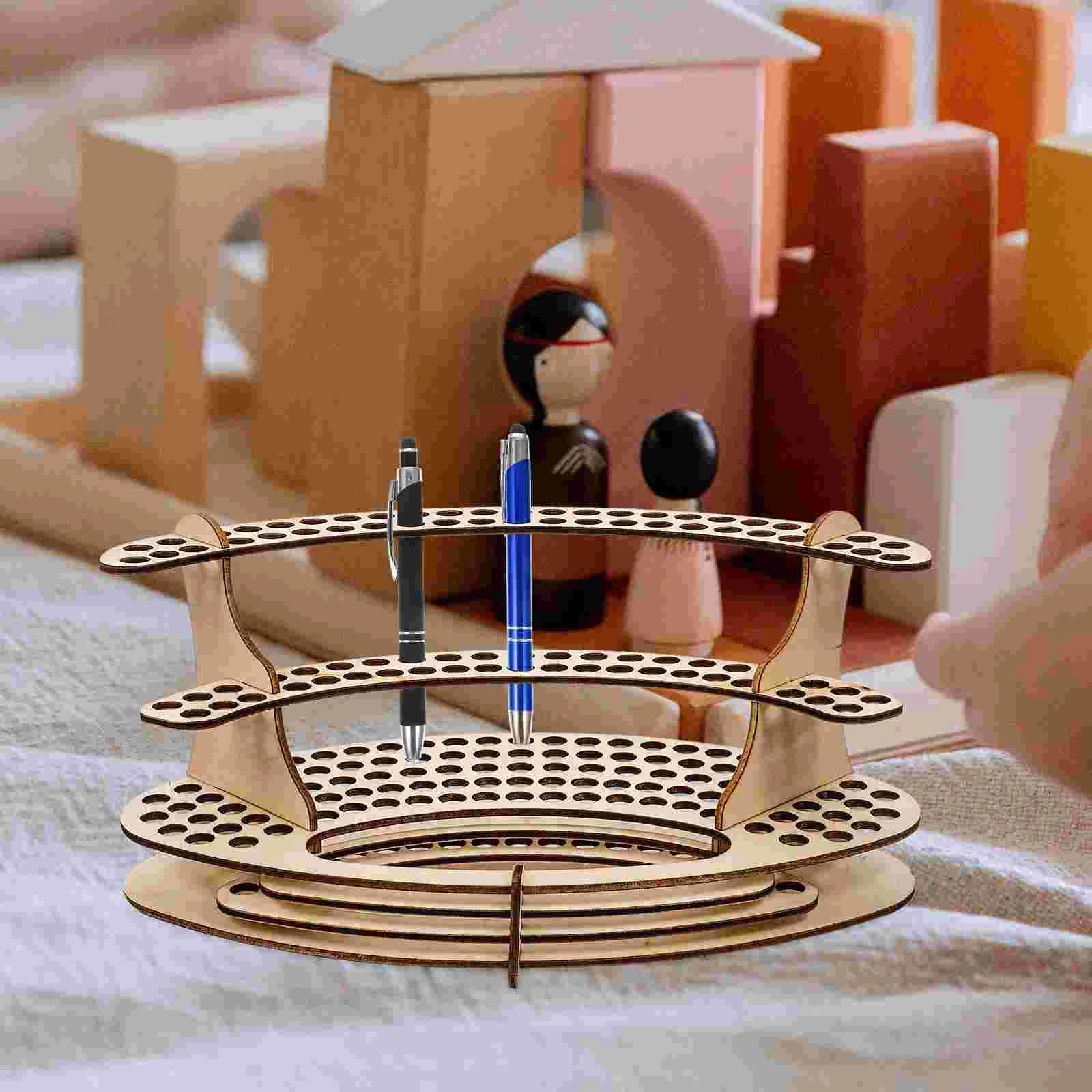 Desktop Pen Organizer Eyebrow Rack DIY Wooden Holder Ballpoint Pens Pencil For Display Stand Office Stationary Unique