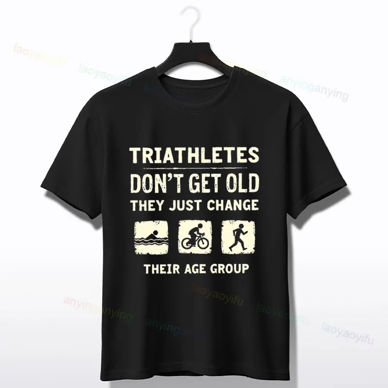 T-shirt graphique The Triathlon Father pour hommes, col rond, manches courtes, en pur coton, pour vêtements toutes saisons
