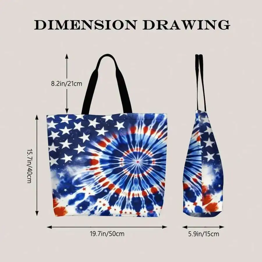 

Patriotic Tie Dye Tote Bag American Flag Print Casual Shoulder Handbag For Women