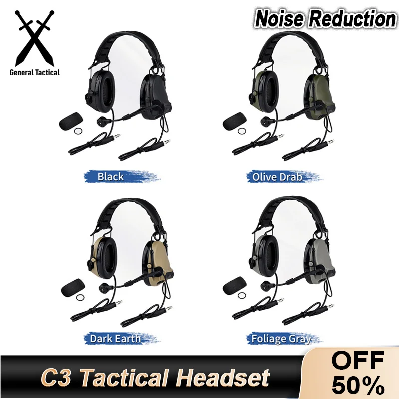 

WADSN Tactical C3 COM III Headset Active Pickup Noise Canceling Microphone Dual Communication Outdoor Hunting Hearing Protection