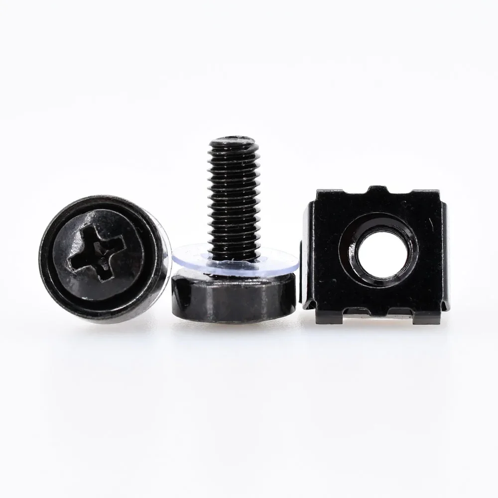 20Set M6x16mm M6x20mm Black Carbon Steel Screw Cage Nut Set For Rack Mount Server Cabinet Shelves Phillips Bolt Lock Nuts Kit