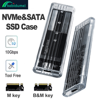 M.2 NVME SATA SSD Case USB3.1 Gen1 Transparent External Hard Disk Box Tool Free 10Gbps Enclosure Adapter For 2230 2242 2260 2280