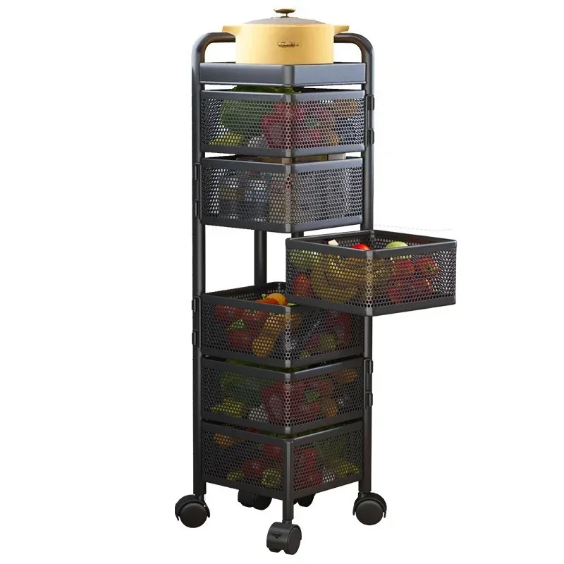 360-Degree rotating vegetable rack, kitchen floor-to-ceiling multi-functional round, special basket storage rack