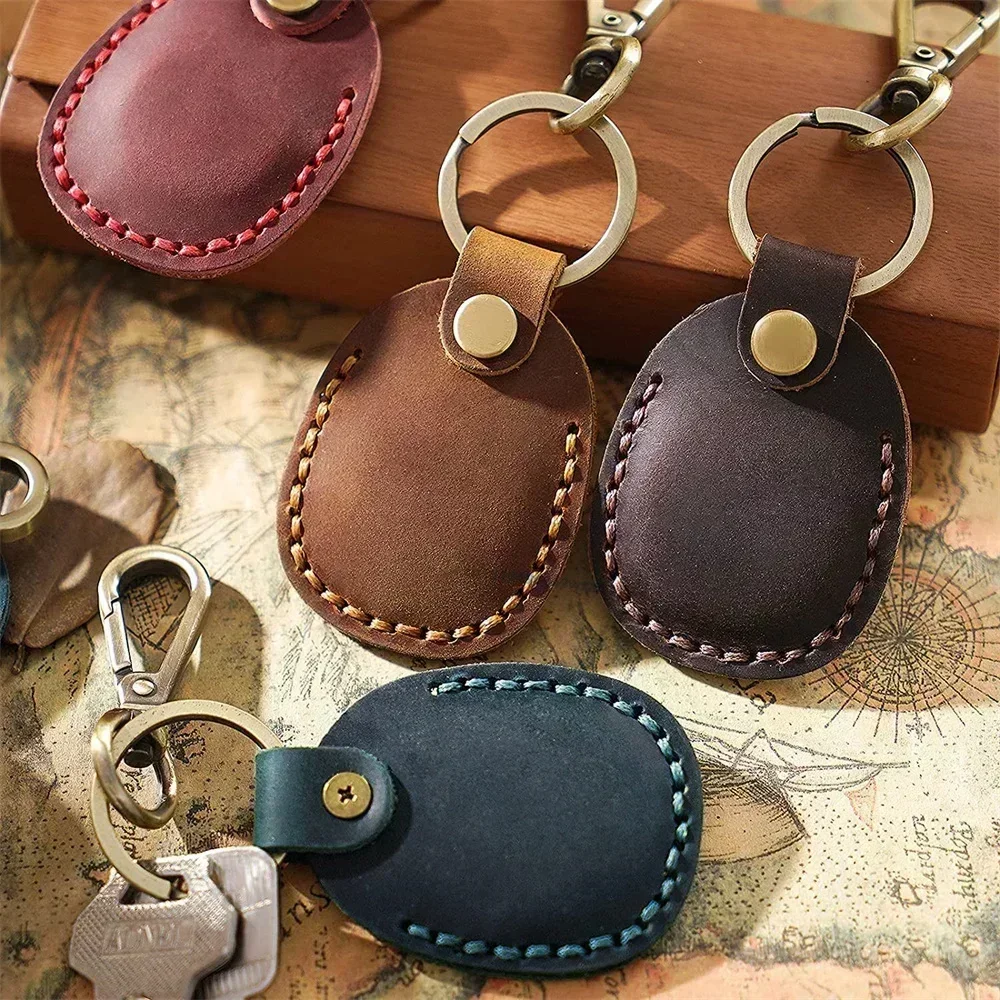 PU Leather Access Card Holder Air Tag Holder with Key Ring, Handmade Key Fob Keychain NFC Smart Key Airtag Protector Cover