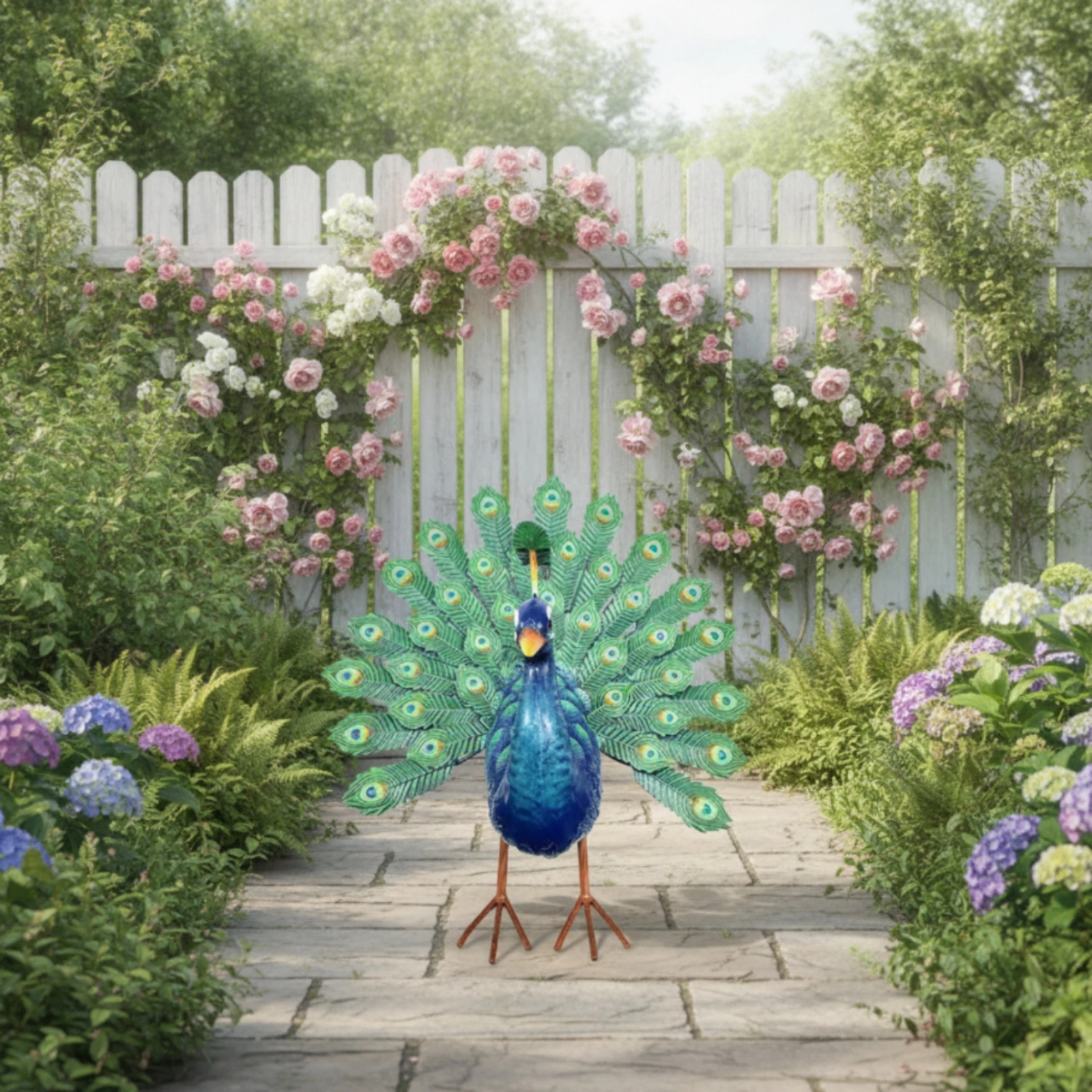 Peacock Garden Statue Metal Peacock Sculpture Garden Statue Hand-Painted Weather-Resistant for Courtyard, Patio