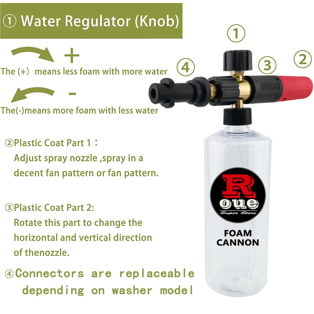 ROUE 거품 발생기 스노우 폼 랜스 비누 총, 거품 노즐, Karcher K2 K3 K4 K5 K6 K7 고압 세차 액세서리