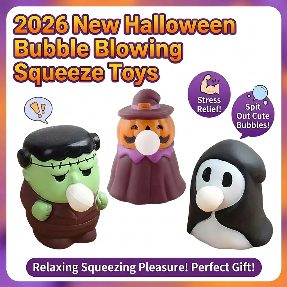 

3-Piece Halloween Stress Relief Squeeze Toys Soft TPR Cartoon Bubble Inflatable Stress Relief Toys Adults Party Giveaways