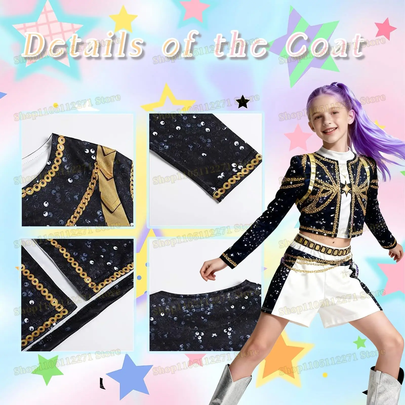 New 2025 Anime KPop Huntrix Zoey Mira Rumi Demon Hunters Cosplay Costume Girls White Black Golden Halloween Outfit