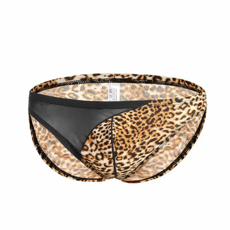 

Men's Underwear Mesh Patchwork U Convex Bag Hip Sexy Leopard Bikini Briefs Jockstrap Comfortable Breathable Male Panties