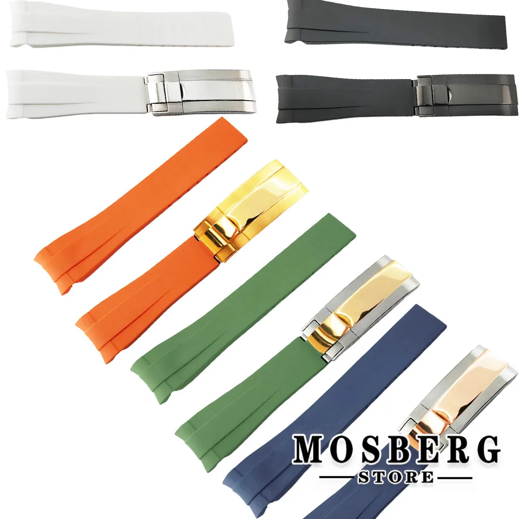 

20mm Watch Strap Replacement Watch Band High Quality Black White Color Stainless Steel Rubber Plastic Buckle Accessories