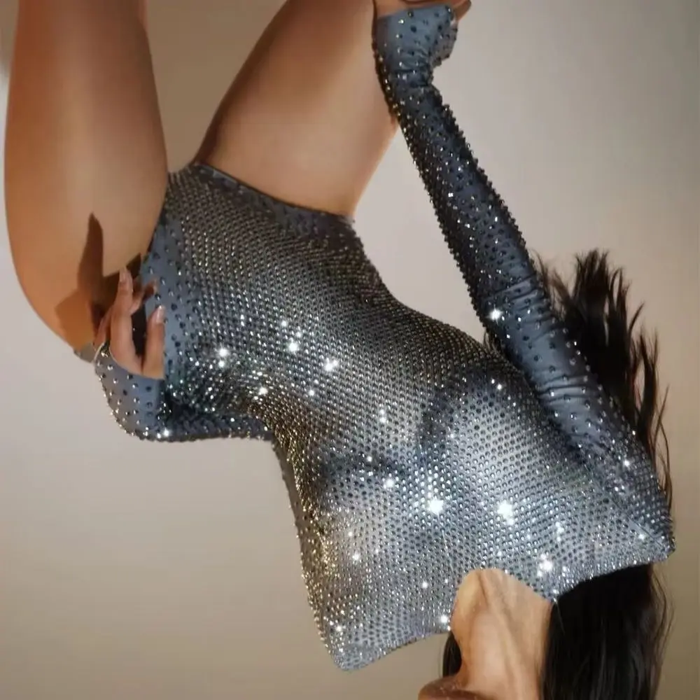 

Event Rhinestones Long Sleeve Bodysuit Women Sexy Performance Dance Costume Prom Ball Dancer Nightclub Stage Photoshoot Outfit