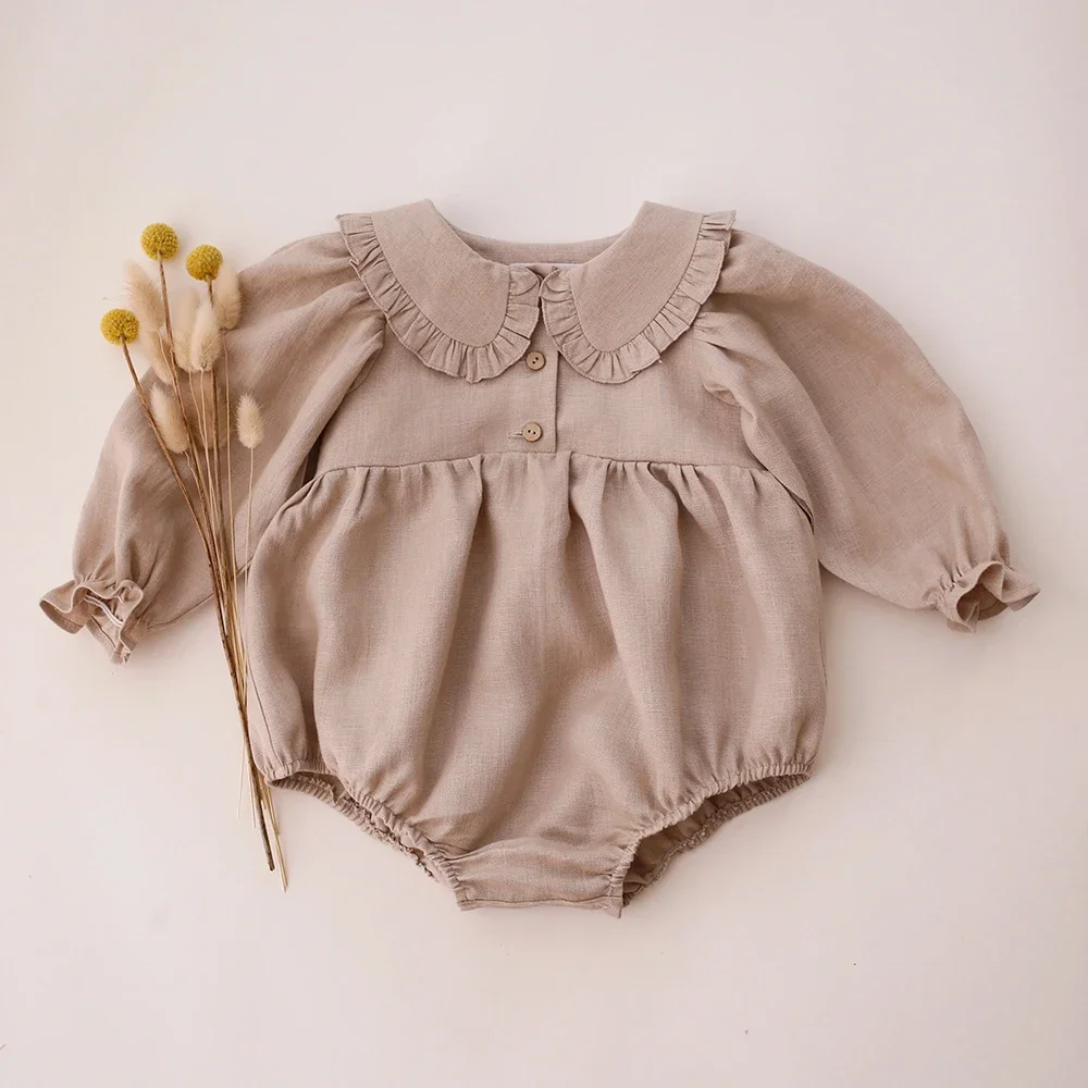 

Baby Girls Rompers Linen Cotton Long Sleeve Spring Summer Baby Girls One-piece Clothes