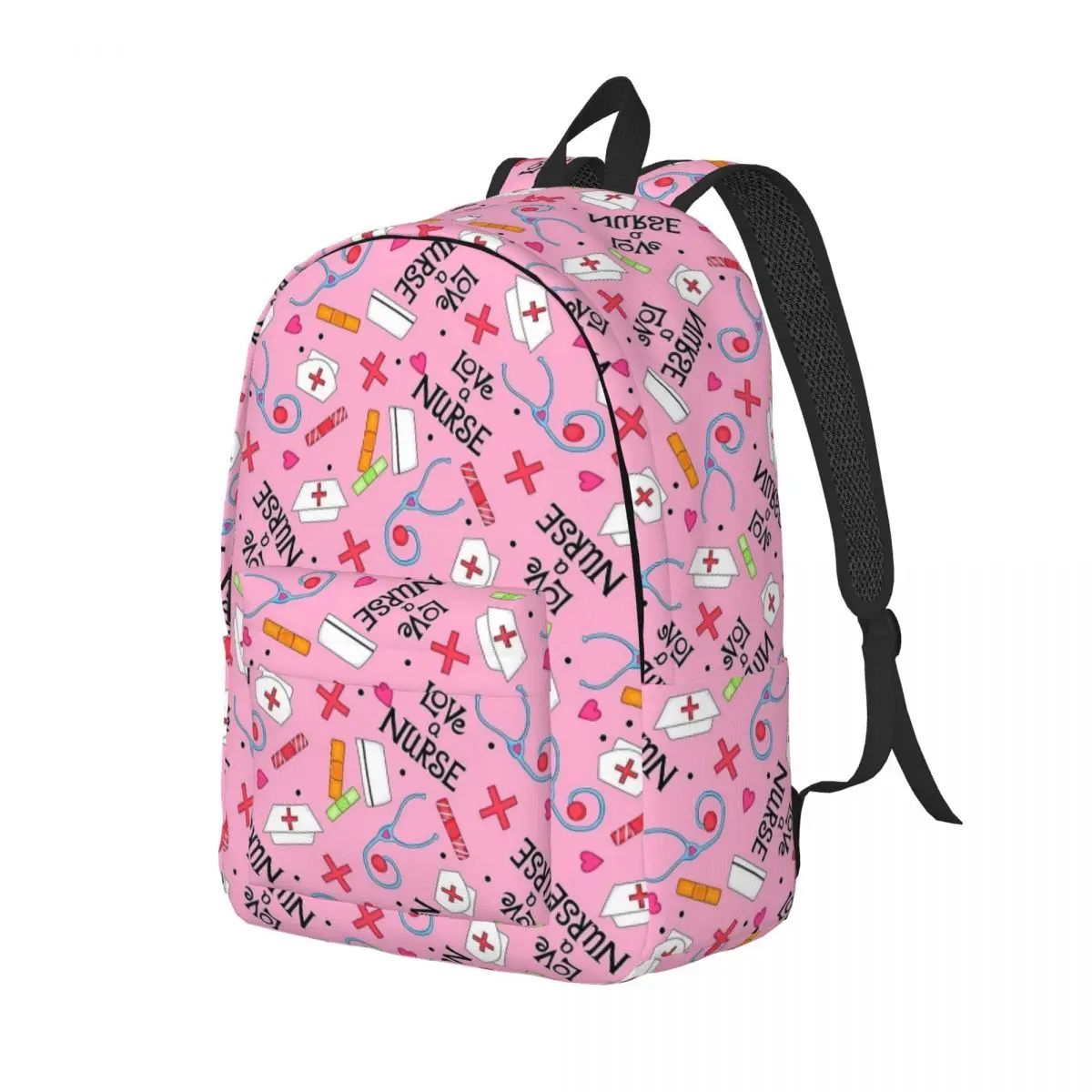 Love A Nurse Medical Word Art Backpack para crianças, escola estudantil Bookbag, mochila pré-escolar, bolsa de viagem primária, rosa