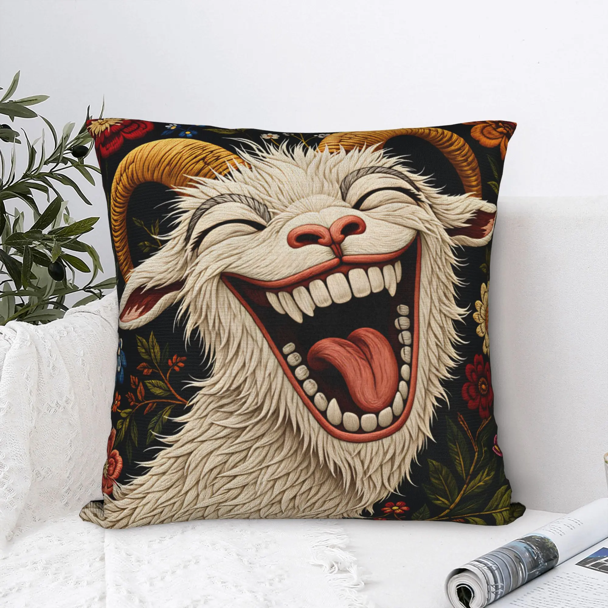 Pillow Case Screaming Goat  Square  Pillow Cover For Sofa Couch Bed Living Room Retro Trendy Pillowcases