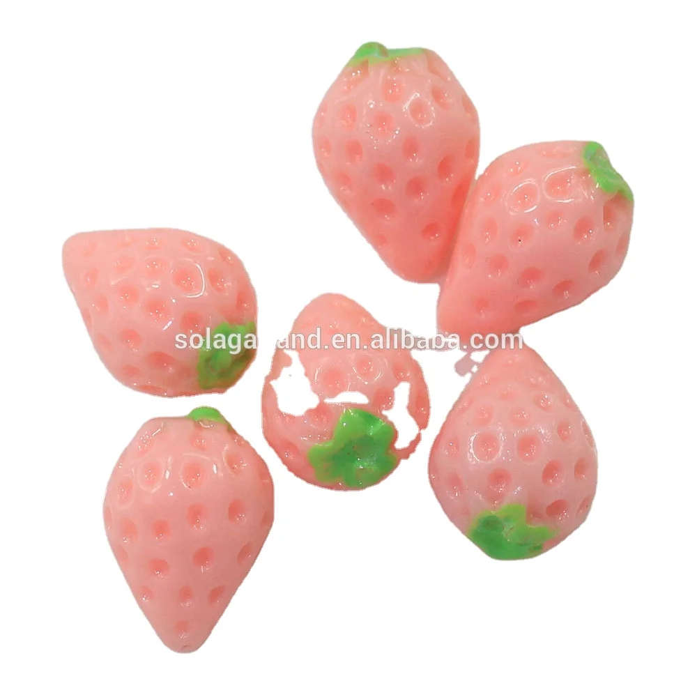 Mini Red Pink Sweet Candy Strawberry Resin Figurine Crafts Flatback Cabochon Hairwear Ornament Jewelry Making Charms