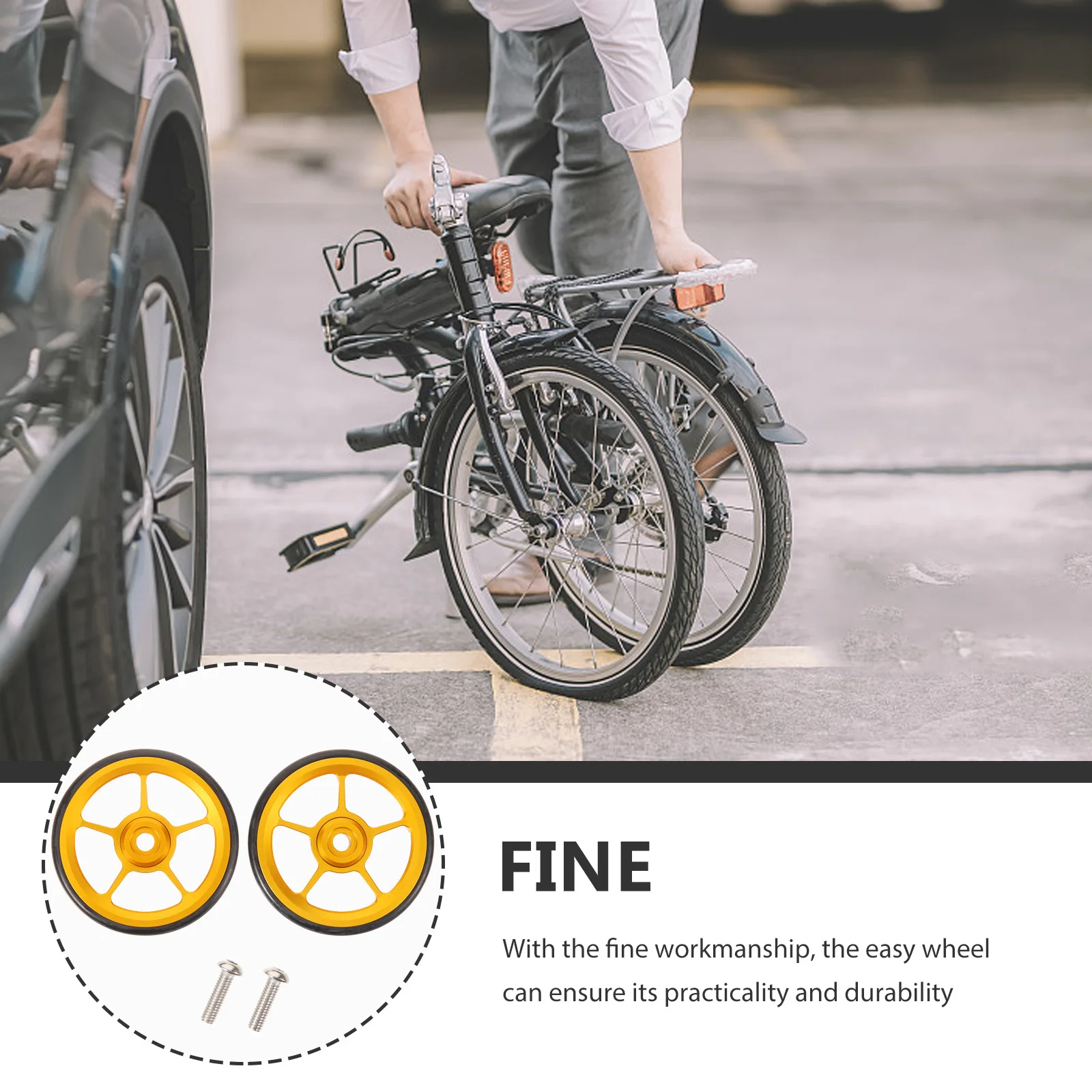 2Pcs Easy Push Wheel Folding Bike Accessory Durable Lightweight Compact Design for Transportation Storage Folding Bike Wheel